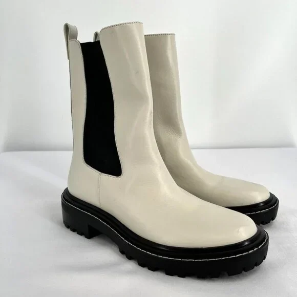 Tory Burch Women's Size 9 Benton Boot Vachetta Calf Heavy Boots In Ivory/Black - Picture 2 of 15